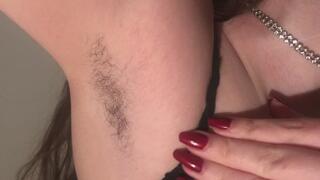 Hairy armpit worship - Red nails and lingerie