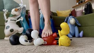Evil babysitter barefoot stomps your Disney toys
