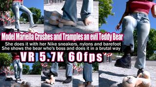 VR 6 K 60fps | Model Mariella crushes and tramples an evil teddy bear She does it with her Nike sneakers, nylons and barefoot She shows the bear who's boss and does it in a brutal way