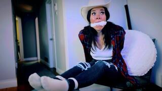 Rancher’s Stinky Step-Daughter Stolen For Ransom (4K) - Jasmin Jai - cowboy boots, cowboy hat, body odor, hand over mouth, on-screen gagging, rope bondage, knotted cleave gag