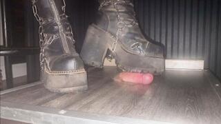 Stomping a cock beneath my chunky goth boots