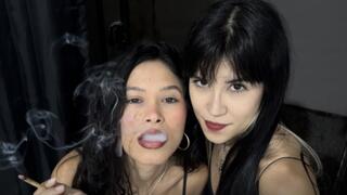 Blowing smoke into my friend's mouth