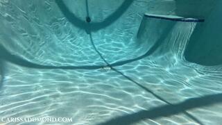 Carissa swimming in the pool in a red open-crotch and open bra lingerie piece