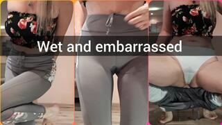 Wet and embarrassed in yoga pants