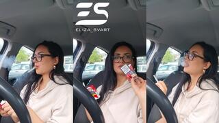 Smokey chit chat in my car after cigarette shopping