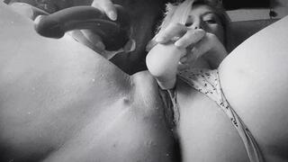 Sliding my fat favorite toy while using using my clit sucker