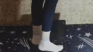 nastya crushes laptop with heels, feet, spit, walks, crunches, domination, hard