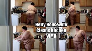 Hefty Housewife Cleans Kitchen (WMV)