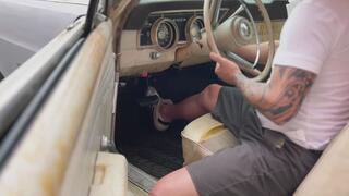 White Sambas and ankle socks pumping the gas pedal