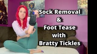Sock Removal & Feet Tease with Bratty Tickles - Sock Tease With Black Socks, Blue Toenails And Wrinkly Soles