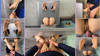 Gloryhole Bondage Fucking Shackled Soles and Wet Pussy 1080 - Foot Fetish - Handcuffs - Shackles - Foot Worship - Pussy Worship - Foot Fucking - Cock Teasing - Footjob - Helpless - Embarrassed Naked Girl - Ass Worship - Asshole - Cum On Feet