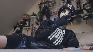 smoking in latex maid mask and latex dress loving the feel of it