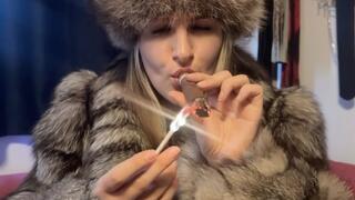 Miss Ivy in furs, smokes a big Cigar as she humiliates you