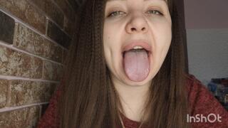 Demonstration of deep throat and sweet tongue