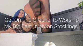 On The Ground To Worship My Feet In Nylons: POV Worship Of My Big Feet In Stockings
