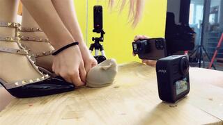 LCT058f [Side view] 4 High Heels SW Wheel Pedal CBT Pants Spit 2Fe XiaoG Crush cock High heel friction ejaculation f