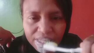 Asian Milf Gaging Toothbrushing