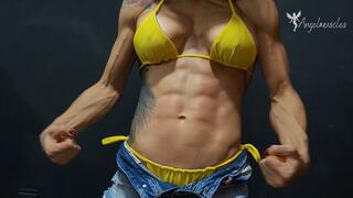 Steel Abs in Yellow Bikini Punch-Proof Goddess Shows Off Her Power
