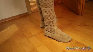 Soft Suede Boots & Fine Black Fishnets – Under Desk Foot Tease