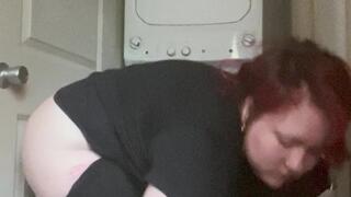 voyeur bbw trans laundry day tease - mesh panties, big ass peeking, laundry room bending over