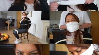 Rara curves grabbed, chair tied and multi handkerchief gagged wearing her wool cardigan (mp4)