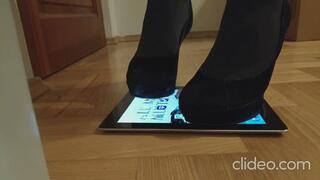 sexy feet trample and walk and crush tablet with high heels and sneakers and platform and shoes