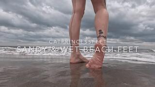 NYC feet, beautiful cloudy day at Coney Island beach, dry, sandy and wet walking size 9 milf feet show, close up