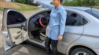Katherine Pedal Pumping and driving on Black Berlin 110 Boots