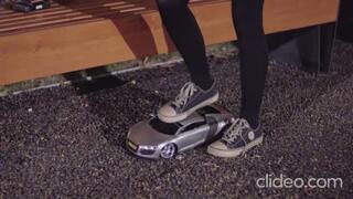 cute girl trample and crush toy rc car