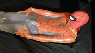 Spiderman captured in skintight latex