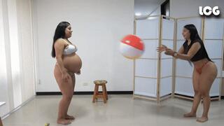Very Pregnant Vivi And Natacha Play With Beach Ball And Burst It