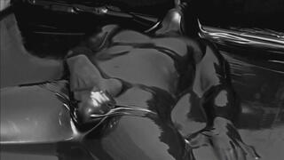 Self pleasure in a latex vacbed