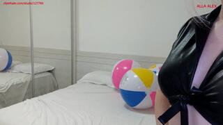 Alla fucks three beach balls and pops them