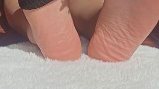Slow Sock Removal and Bare Sole Toe Tease