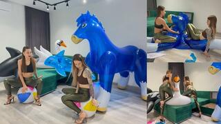 Two nasty girls make mass pop all their inflatables