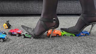 Kat's Car Destruction in Sexy Nylons and Heels