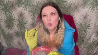 BBW whore smokes a rollup while wearing her new lingerie