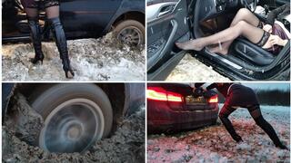 EXCLUSIVE: Russian girl stuck in BMW 5-series in deep mud with crazy drift and hot masturbation in 4K