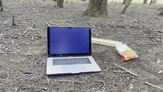 Another mac book with food destroyed with boots