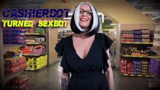 Cashierbot Turned Sexbot-Robot-Fembot-blank stares- freeze- humor- transformation- sci fi-