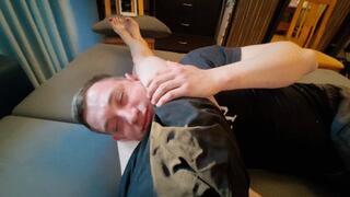 Red hair girl dominates a guy with headscissors and feet