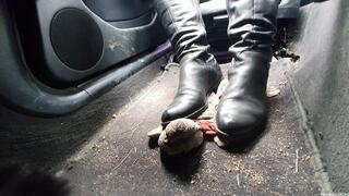 Candid Plushie Trample in BMW e46 Leather Black Boots
