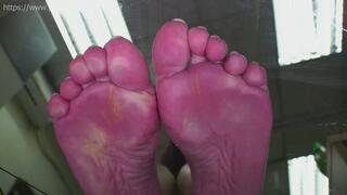 Sabrina's foot under glass