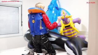 Alla hot fucking with inflatable magic dragon inflatable transparent whale inflatable squeaky shiny outfit