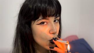 Goth devouring Marlboro in extreme close-ups
