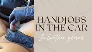 handjobs in the car in blue leather gloves