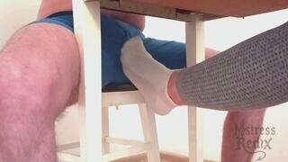 Sockjob & Ruined Orgasm under table