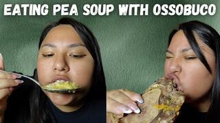 Eating pea soup with ossobuco