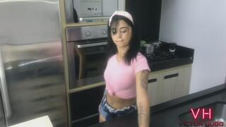 My maid sucked my dick in the kitchen