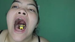Naughty Giantess Plays with Her Minion – Big Mouth, Big Breasts, Big Belly Button and Big Armpits